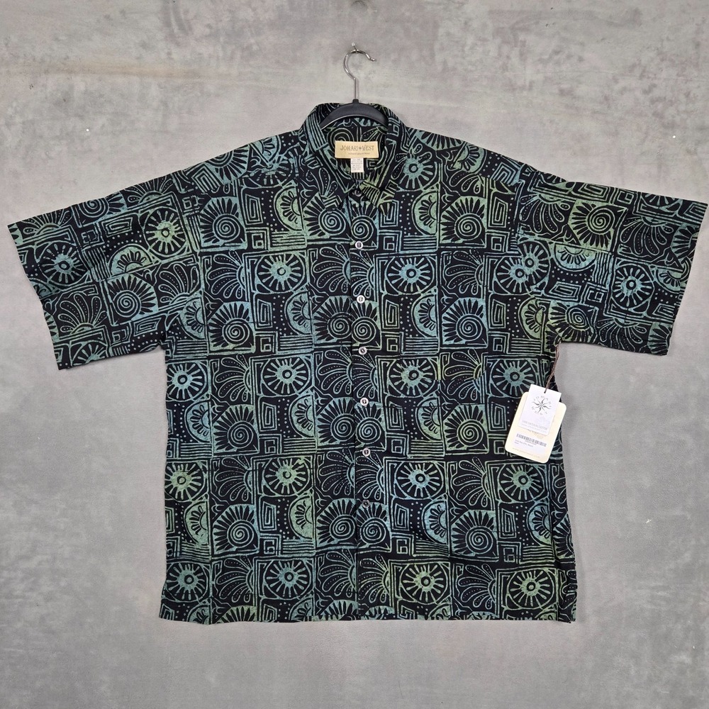 Johari West Hawaiian Shirt Men's 2XL Cotton Short Sleeve black‎ geometric NEW